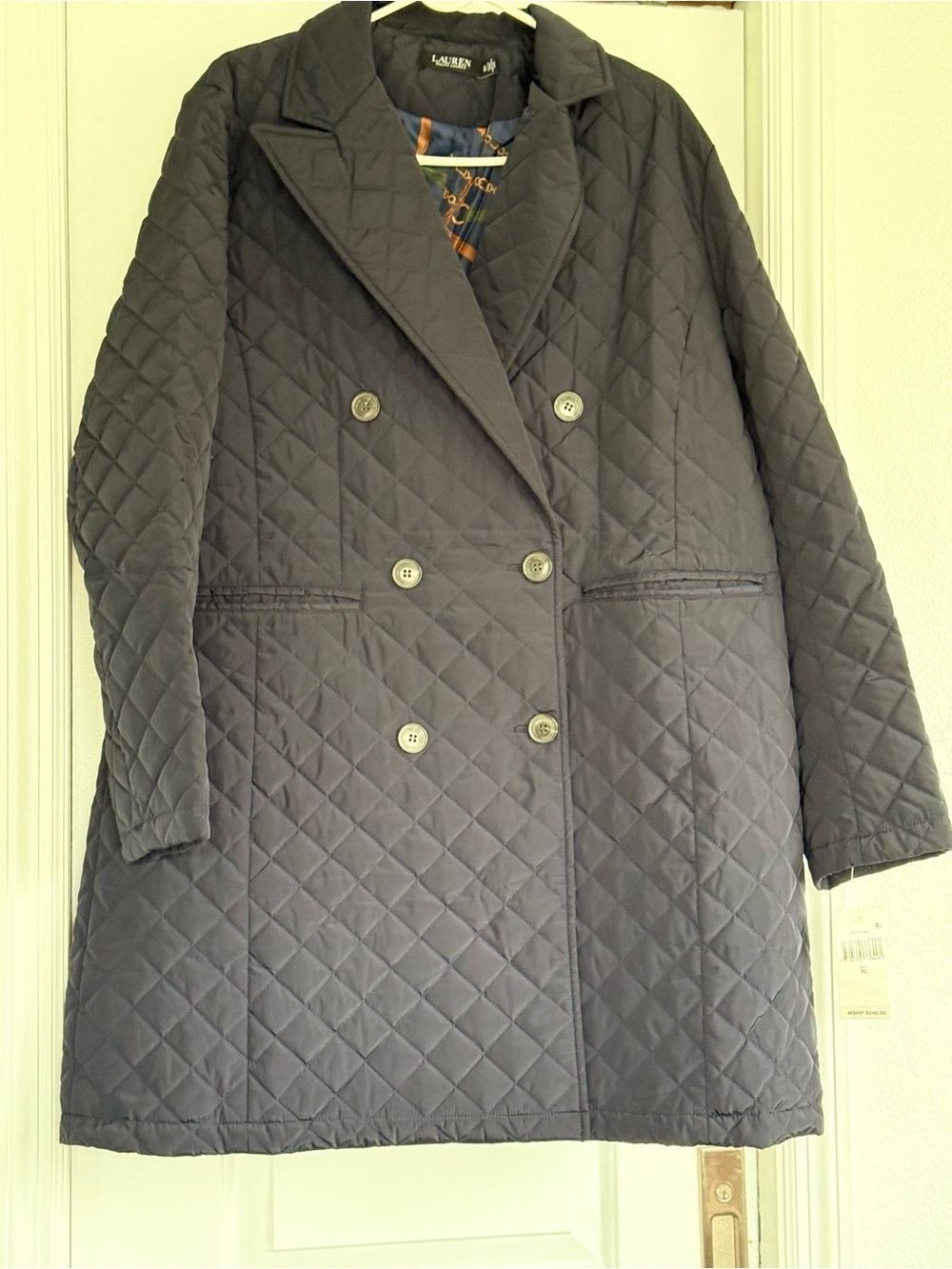 Ralph Lauren Navy Quilted Double-Breasted Pea Coat 001